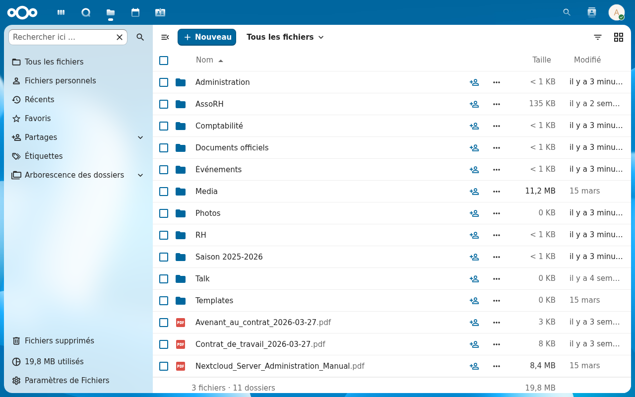 Fichiers partagés Nextcloud pour association
