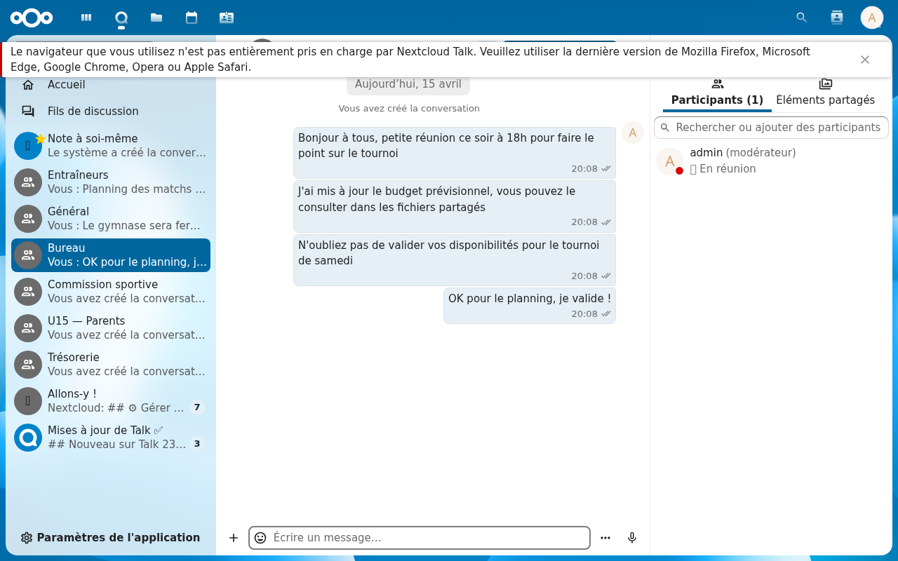 Nextcloud Talk — messagerie et visioconférence pour association